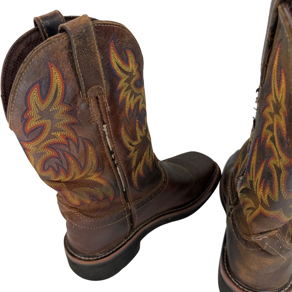 Justin Steel Toe Western Ranch Cowgirl Work Boots Brown Leather Womens 6B - Picture 10 of 13